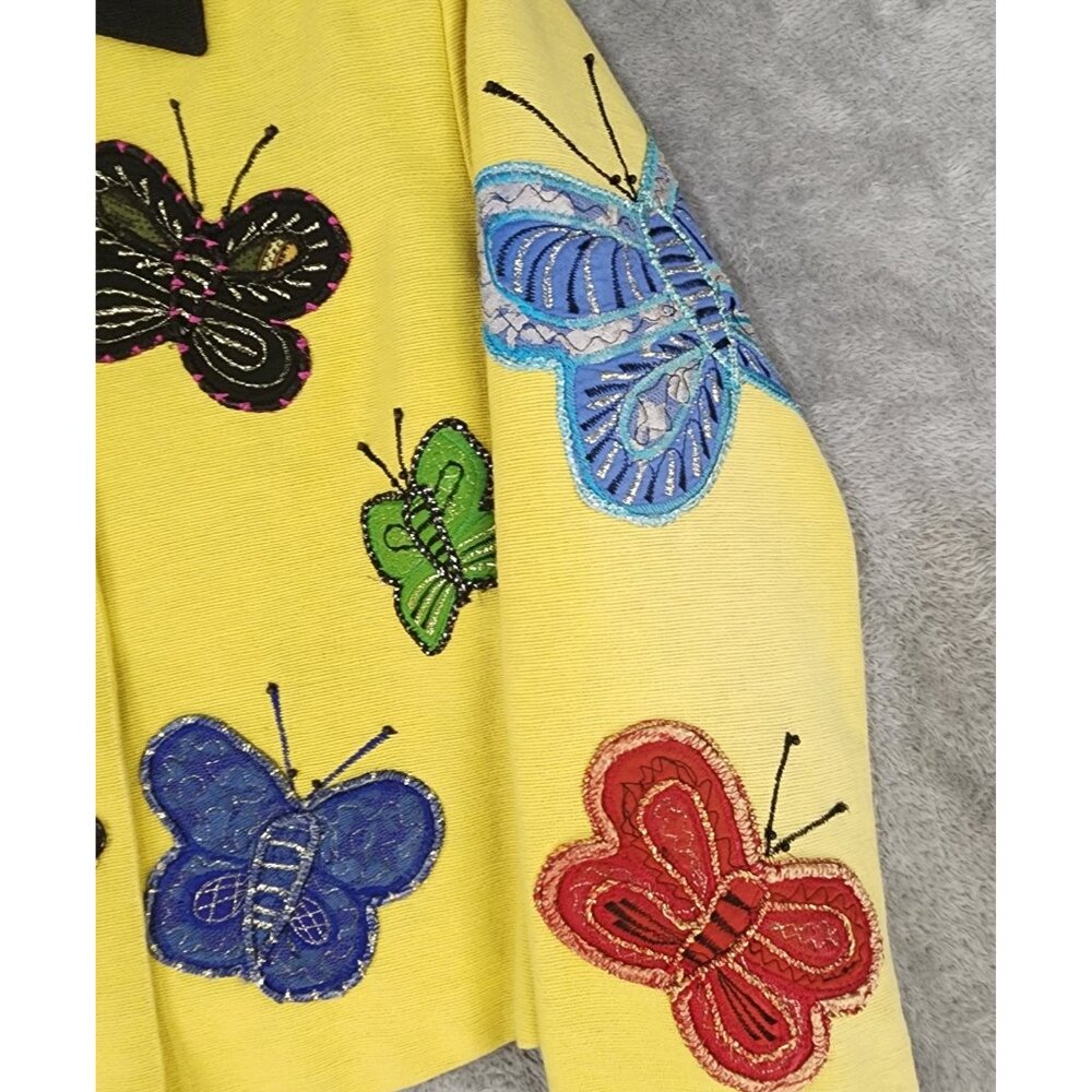 Anage Jacket Womens Small Yellow Black Butterfly Embroidered Button Up Vintage - Picture 9 of 9